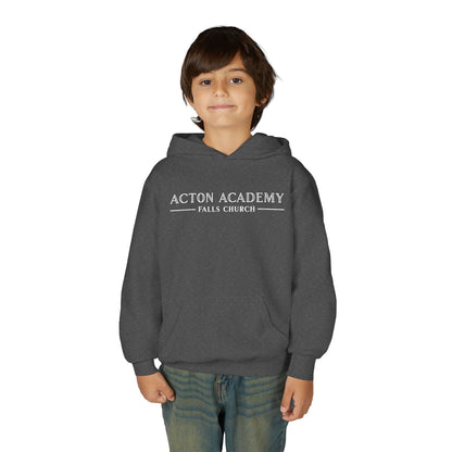 Acton Academy Falls Church White Logo Youth Hooded Sweatshirt