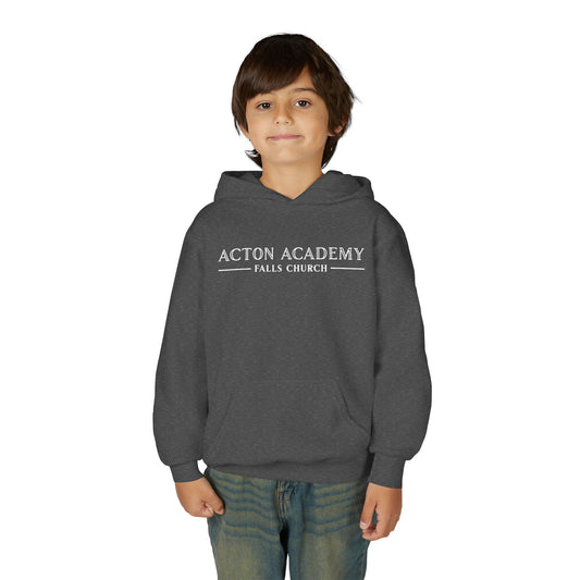 Acton Academy Falls Church White Logo Youth Hooded Sweatshirt