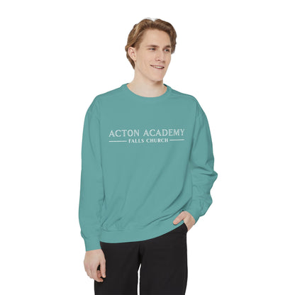 Acton Academy Falls Church White Logo Unisex Garment-Dyed Sweatshirt
