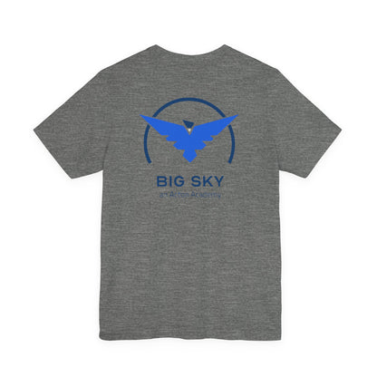 Hero's Journey Line Drawing with Big Sky on back Unisex Jersey Short Sleeve Tee