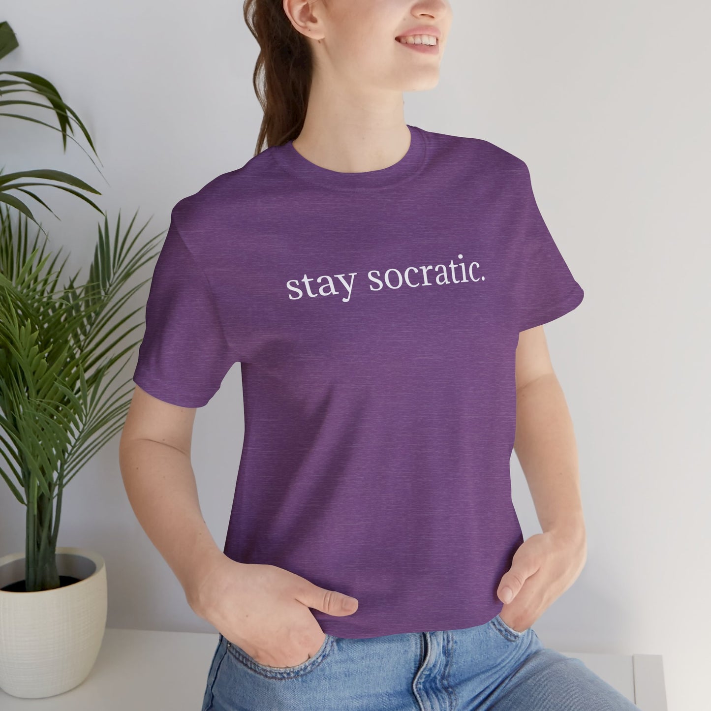 Stay Socratic with Falls Church on back Unisex Jersey Short Sleeve Tee