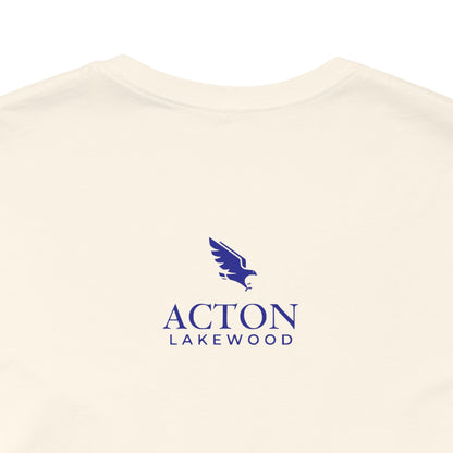 Hero's Journey Line Drawing with Acton Lakewood on back Unisex Jersey Short Sleeve Tee