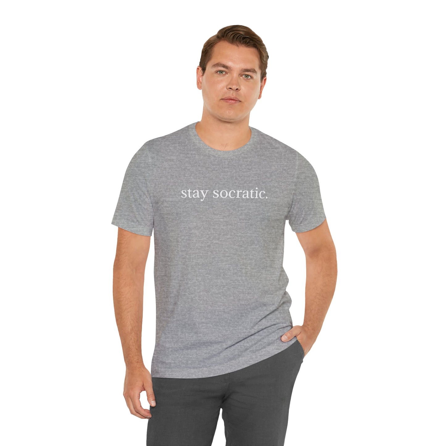 Stay Socratic with Falls Church on back Unisex Jersey Short Sleeve Tee