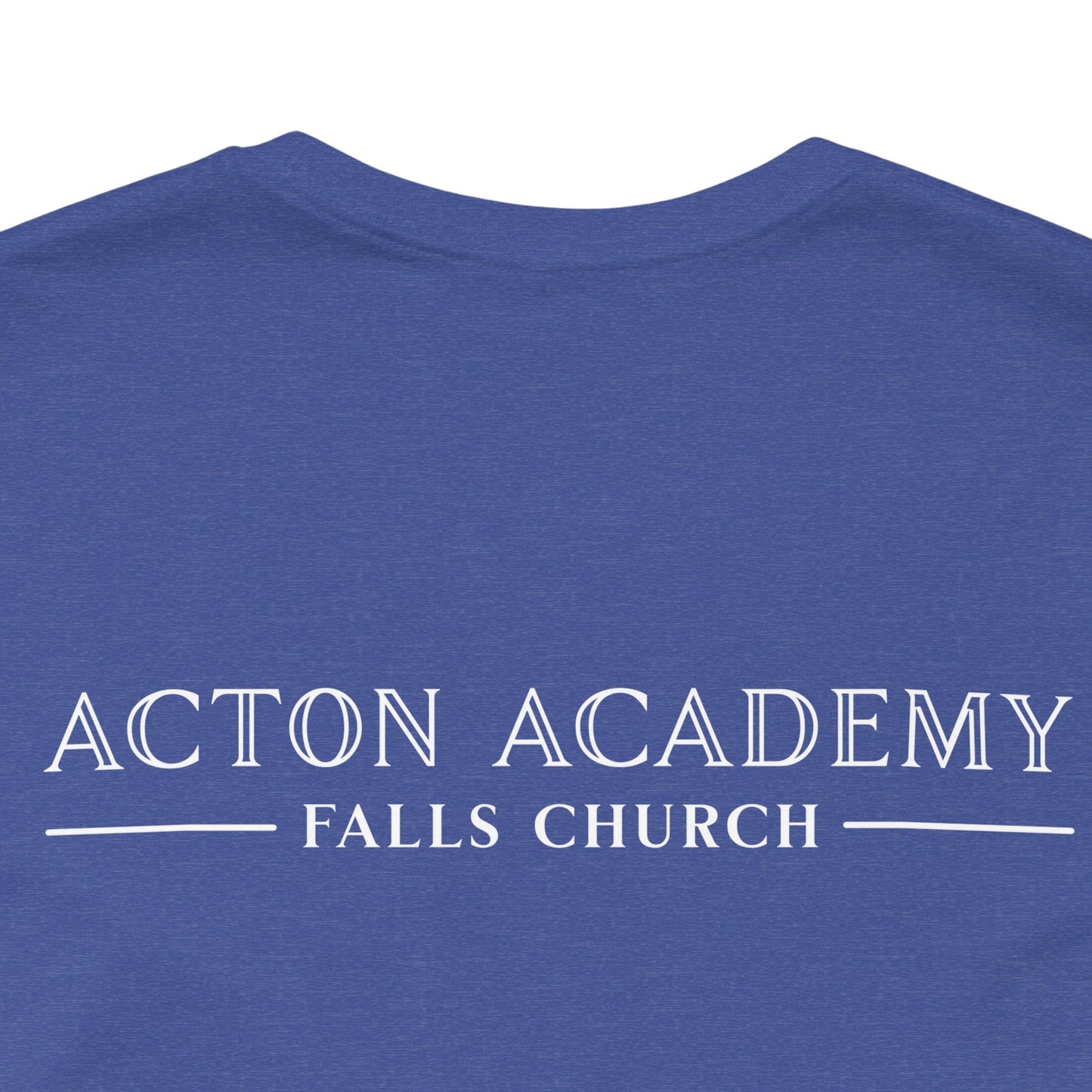 Be Curious with Falls Church on back Plain Unisex Jersey Short Sleeve Tee