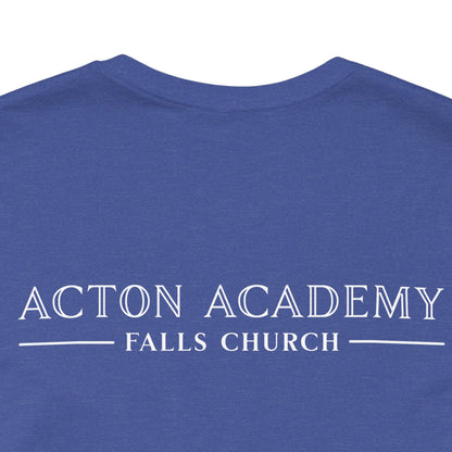 Be Curious with Falls Church on back Plain Unisex Jersey Short Sleeve Tee