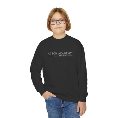 Acton Academy Falls Church White Logo Youth Crewneck Sweatshirt