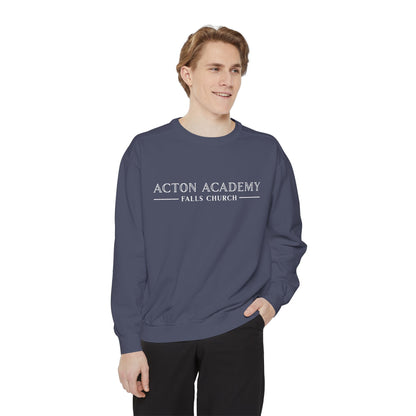 Acton Academy Falls Church White Logo Unisex Garment-Dyed Sweatshirt