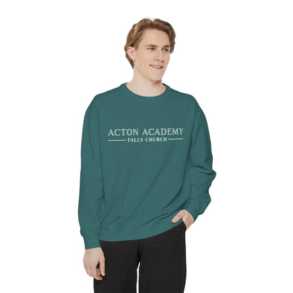 Acton Academy Falls Church White Logo Unisex Garment-Dyed Sweatshirt