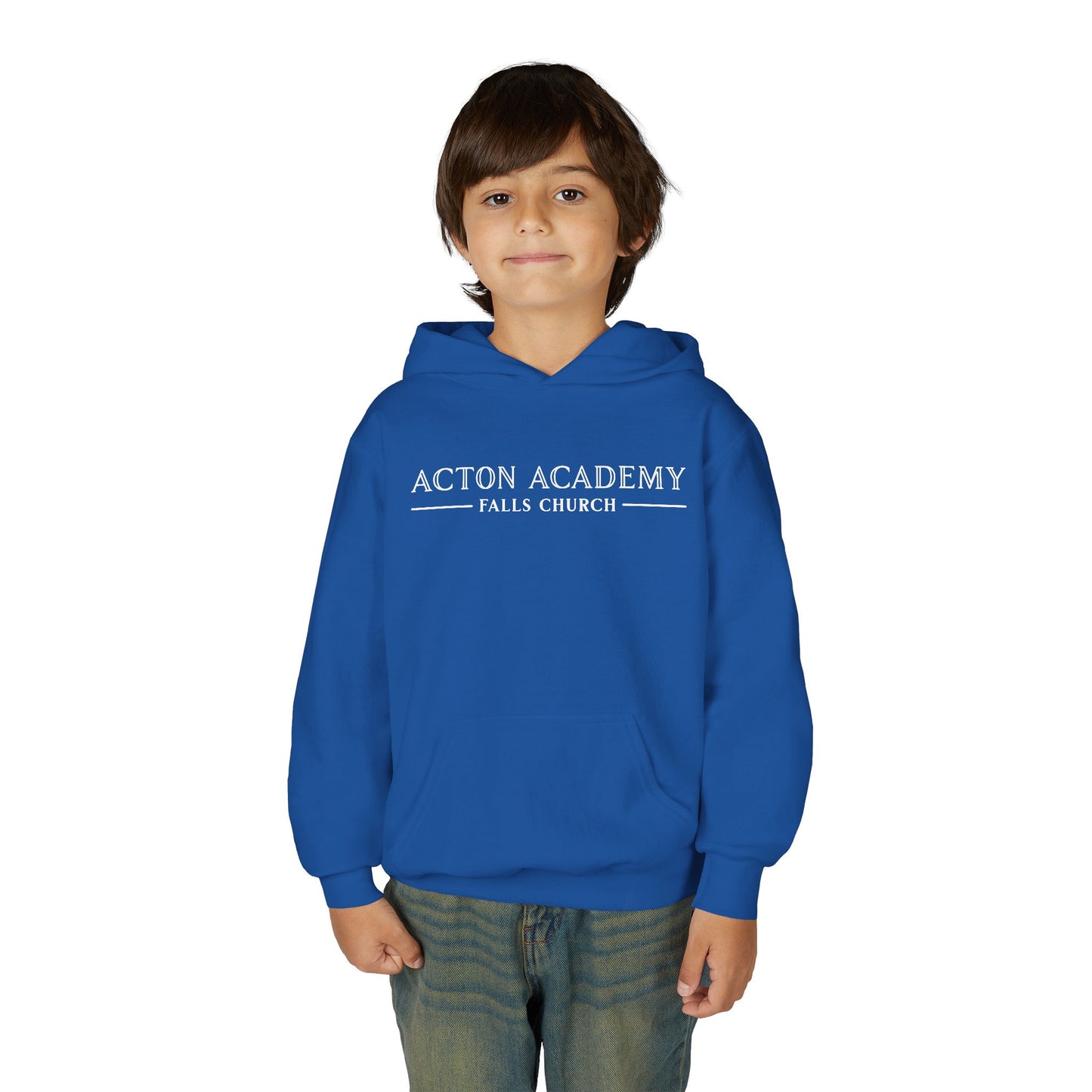 Acton Academy Falls Church White Logo Youth Hooded Sweatshirt