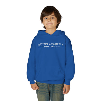 Acton Academy Falls Church White Logo Youth Hooded Sweatshirt