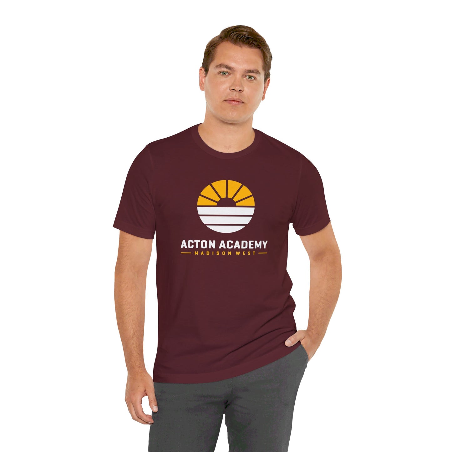 Acton Academy Madison West white/yellow logo Unisex Jersey Short Sleeve Tee