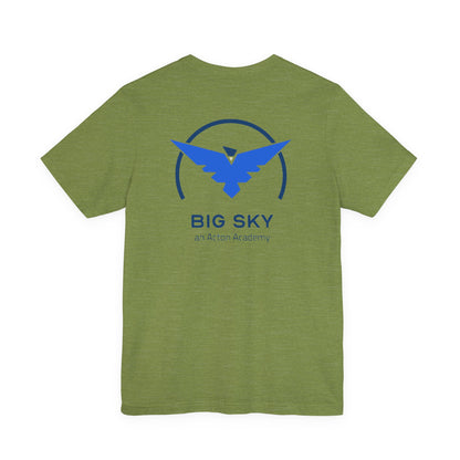 Hero's Journey Line Drawing with Big Sky on back Unisex Jersey Short Sleeve Tee
