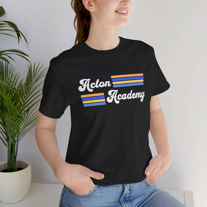 Acton Academy Blue Striped with Madison West on back Unisex Jersey Short Sleeve T-shirt