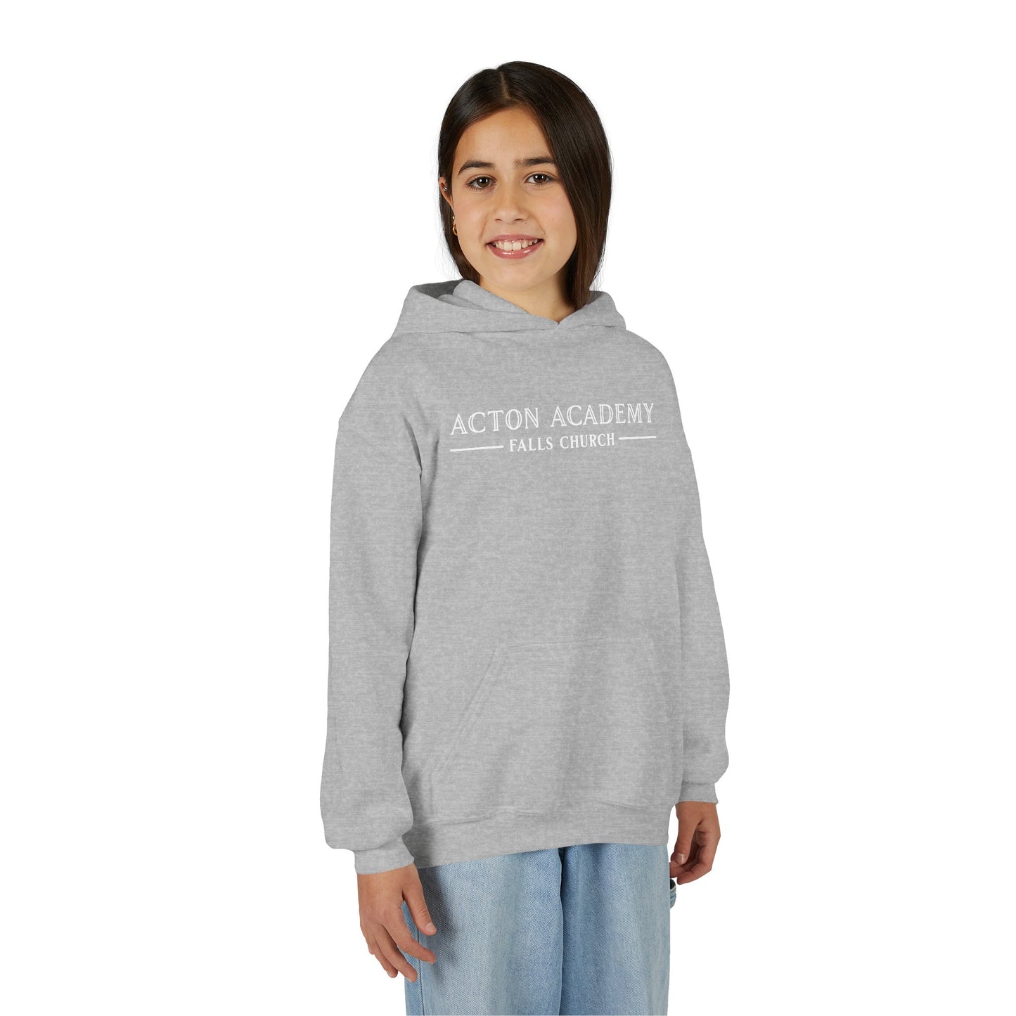 Acton Academy Falls Church White Logo Youth Hooded Sweatshirt