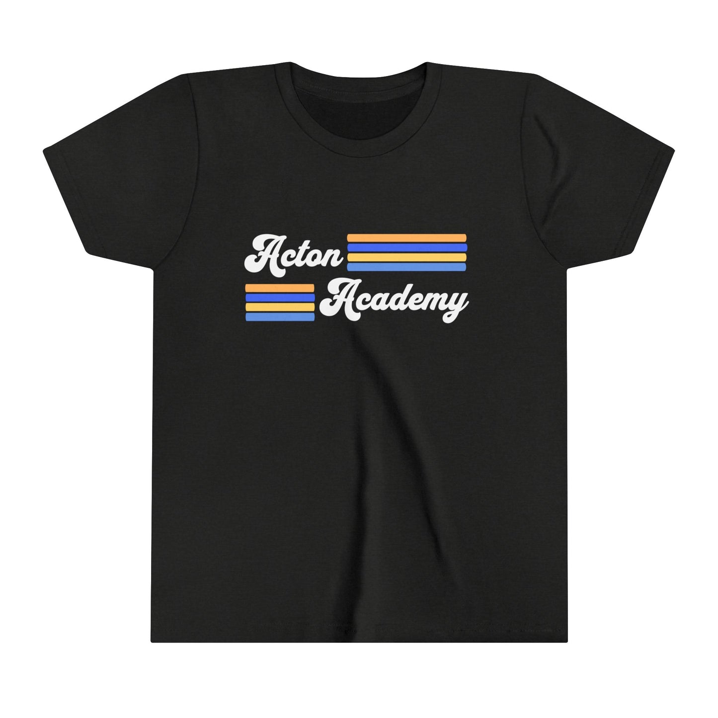 Acton Academy Blue Striped with Madison West on back Youth Short Sleeve Tee