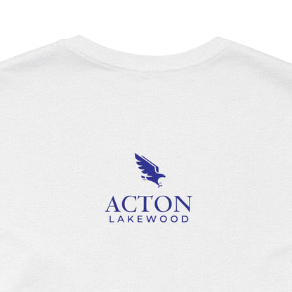 Hero's Journey Line Drawing with Acton Lakewood on back Unisex Jersey Short Sleeve Tee