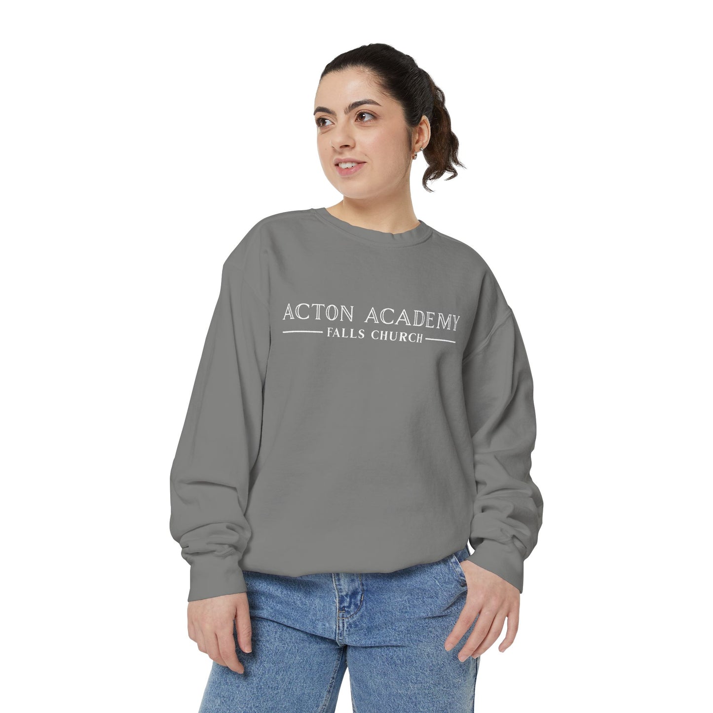 Acton Academy Falls Church White Logo Unisex Garment-Dyed Sweatshirt