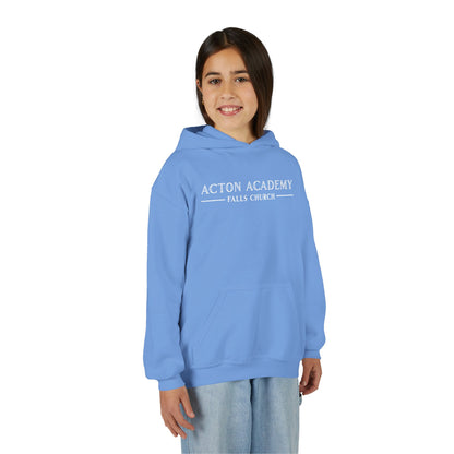 Acton Academy Falls Church White Logo Youth Hooded Sweatshirt