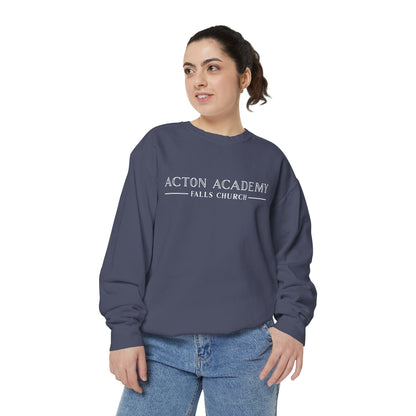 Acton Academy Falls Church White Logo Unisex Garment-Dyed Sweatshirt