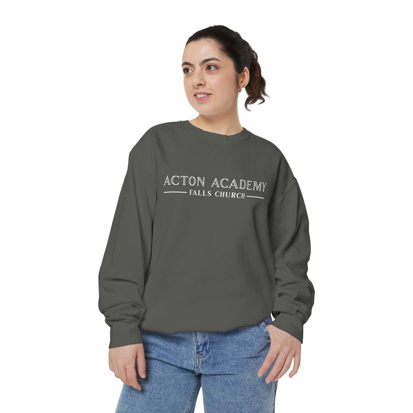 Acton Academy Falls Church White Logo Unisex Garment-Dyed Sweatshirt