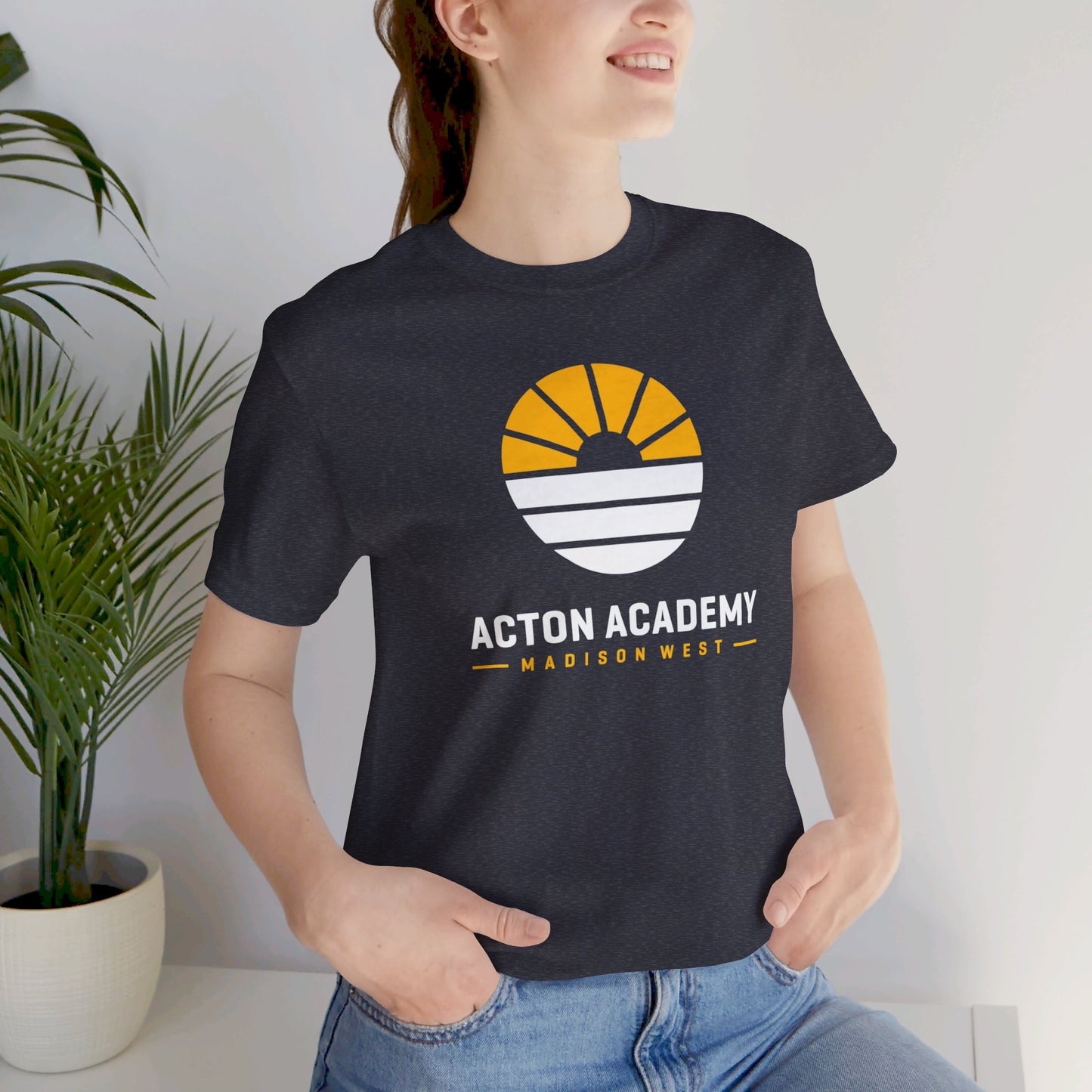 Acton Academy Madison West white/yellow logo Unisex Jersey Short Sleeve Tee