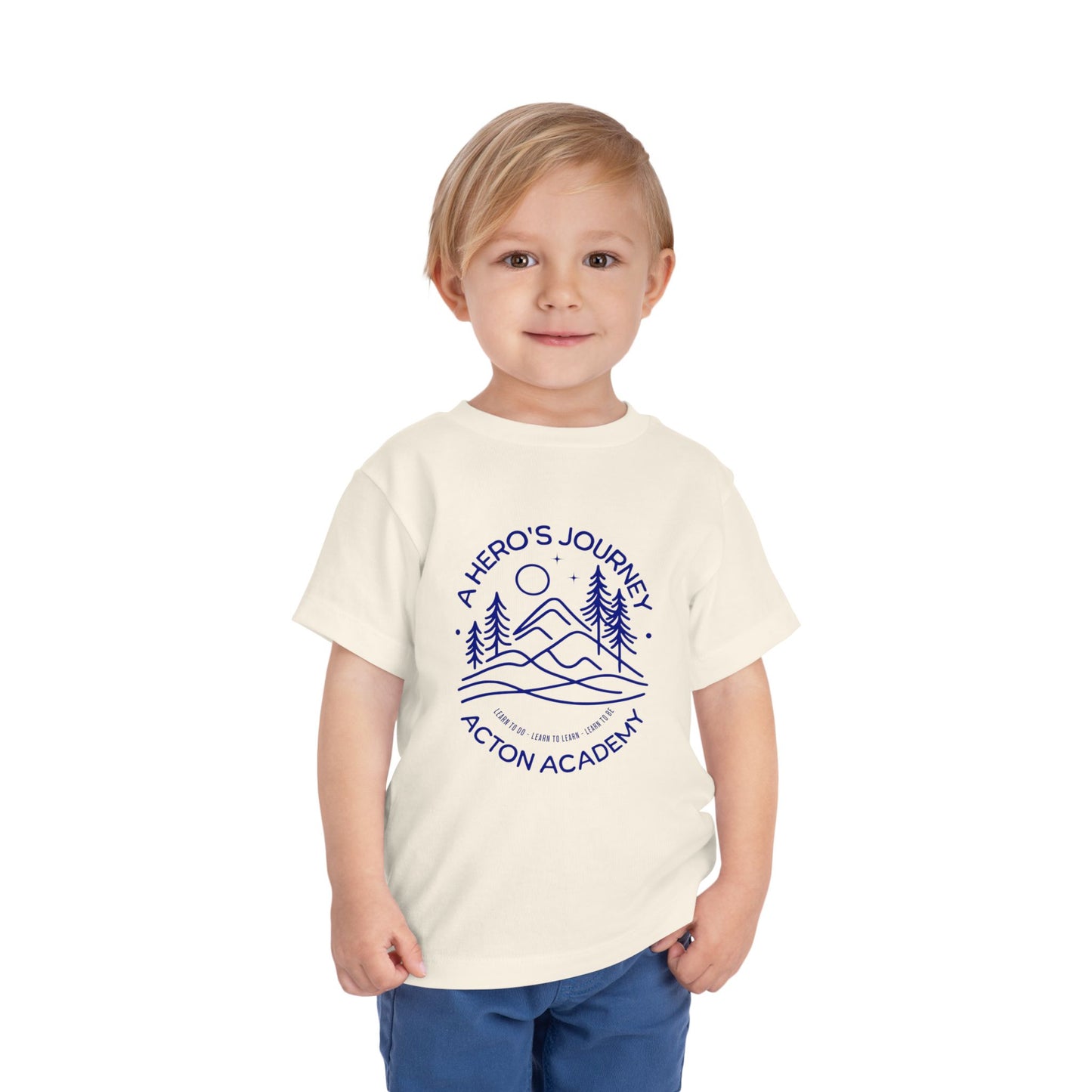 Hero's Journey Line Drawing with Acton Lakewood on back Toddler Short Sleeve Tee