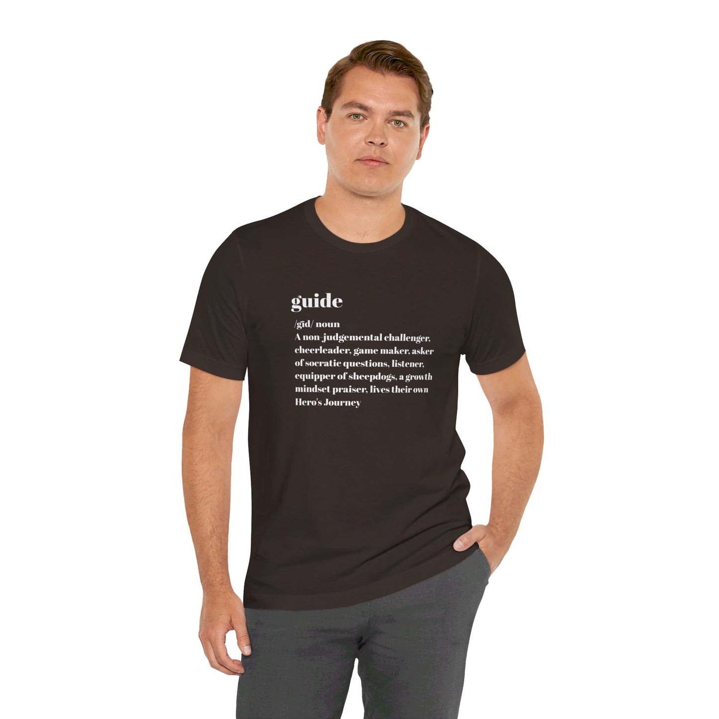 Guide Definition White with Acton Madison West on back Letters Unisex Jersey Short Sleeve Tee