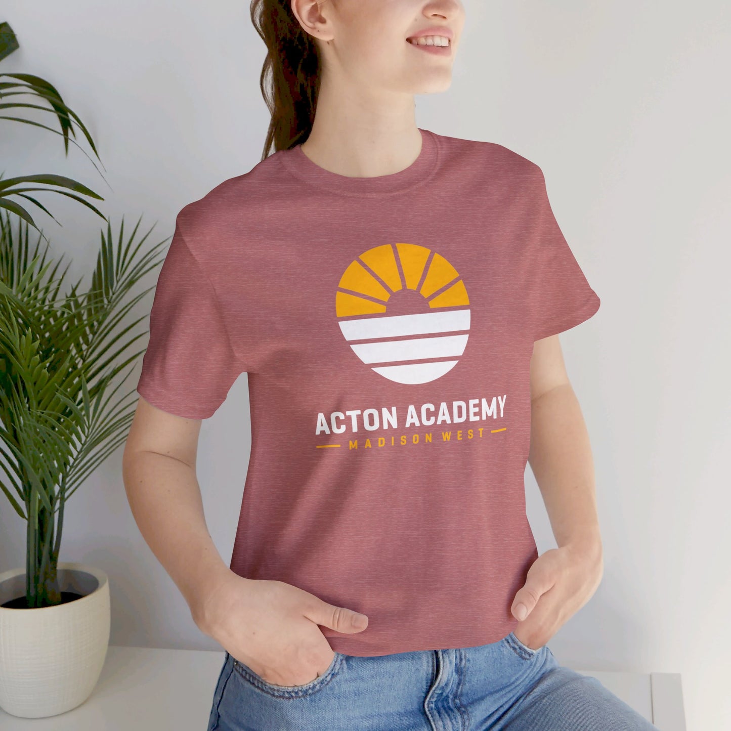 Acton Academy Madison West white/yellow logo Unisex Jersey Short Sleeve Tee