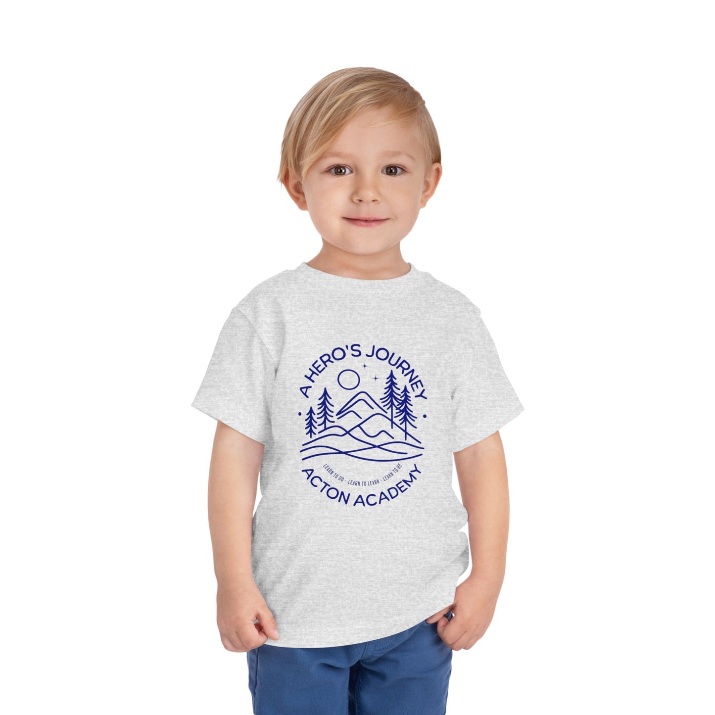 Hero's Journey Line Drawing with Acton Lakewood on back Toddler Short Sleeve Tee