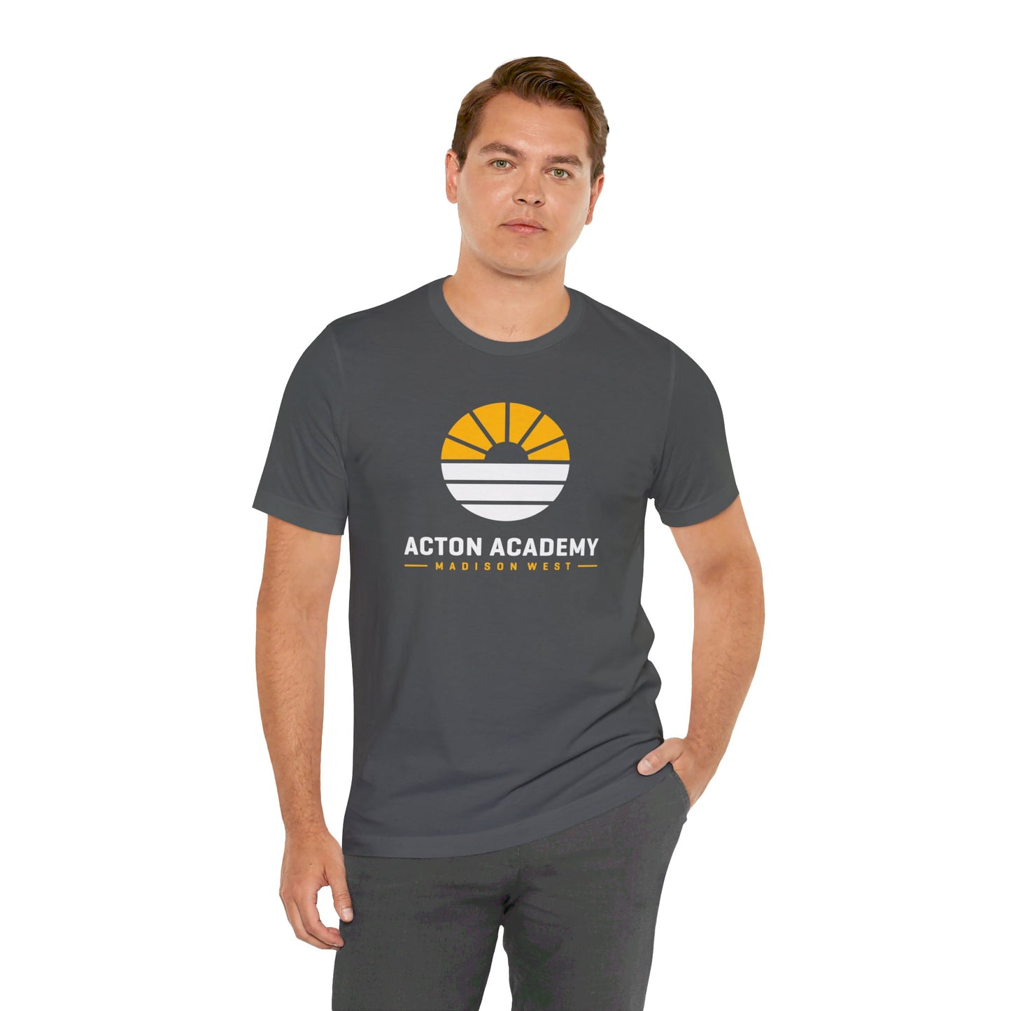 Acton Academy Madison West white/yellow logo Unisex Jersey Short Sleeve Tee