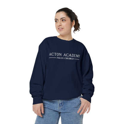 Acton Academy Falls Church White Logo Unisex Garment-Dyed Sweatshirt