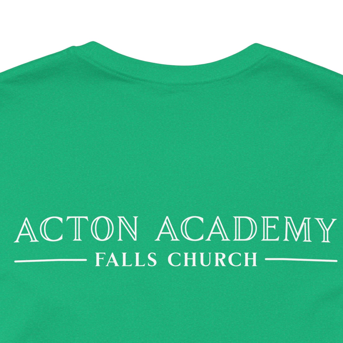 Be Curious with Falls Church on back Plain Unisex Jersey Short Sleeve Tee