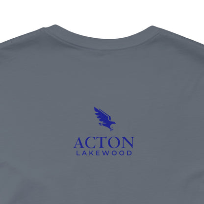 Hero's Journey Line Drawing with Acton Lakewood on back Unisex Jersey Short Sleeve Tee