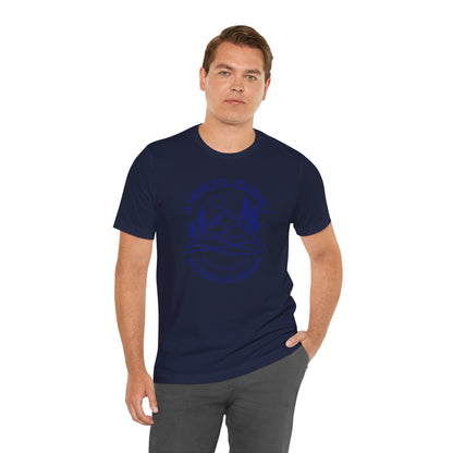 Hero's Journey Line Drawing with Acton Lakewood on back Unisex Jersey Short Sleeve Tee