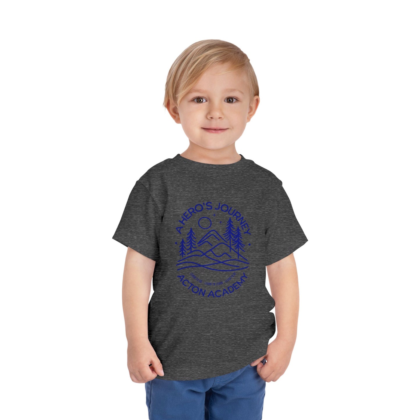 Hero's Journey Line Drawing with Acton Lakewood on back Toddler Short Sleeve Tee