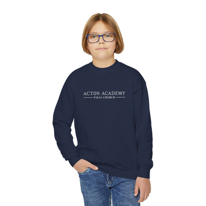 Acton Academy Falls Church White Logo Youth Crewneck Sweatshirt