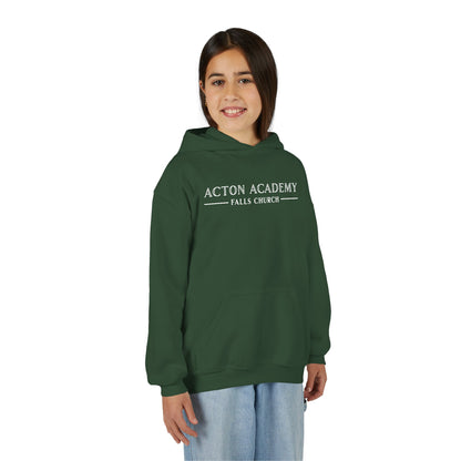 Acton Academy Falls Church White Logo Youth Hooded Sweatshirt
