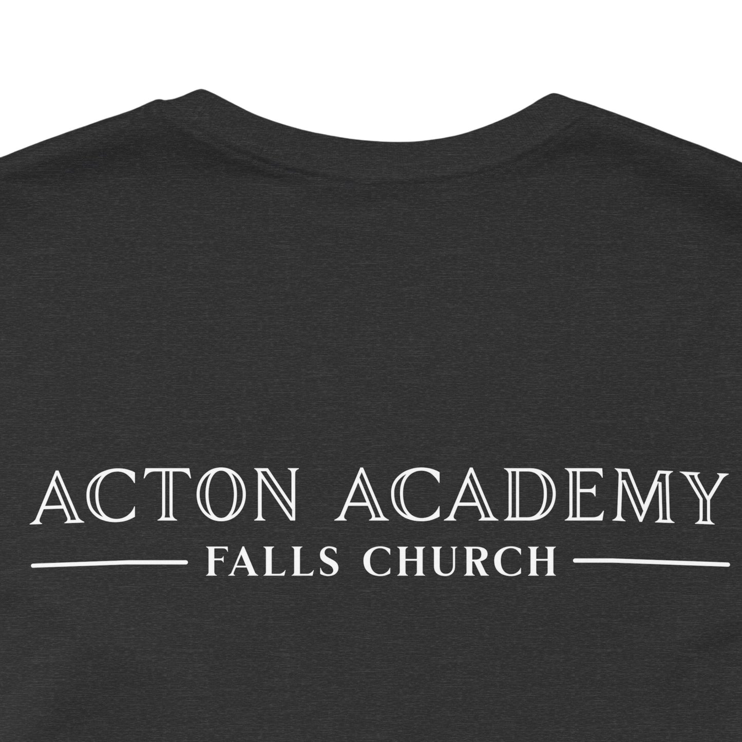 Be Curious with Falls Church on back Plain Unisex Jersey Short Sleeve Tee