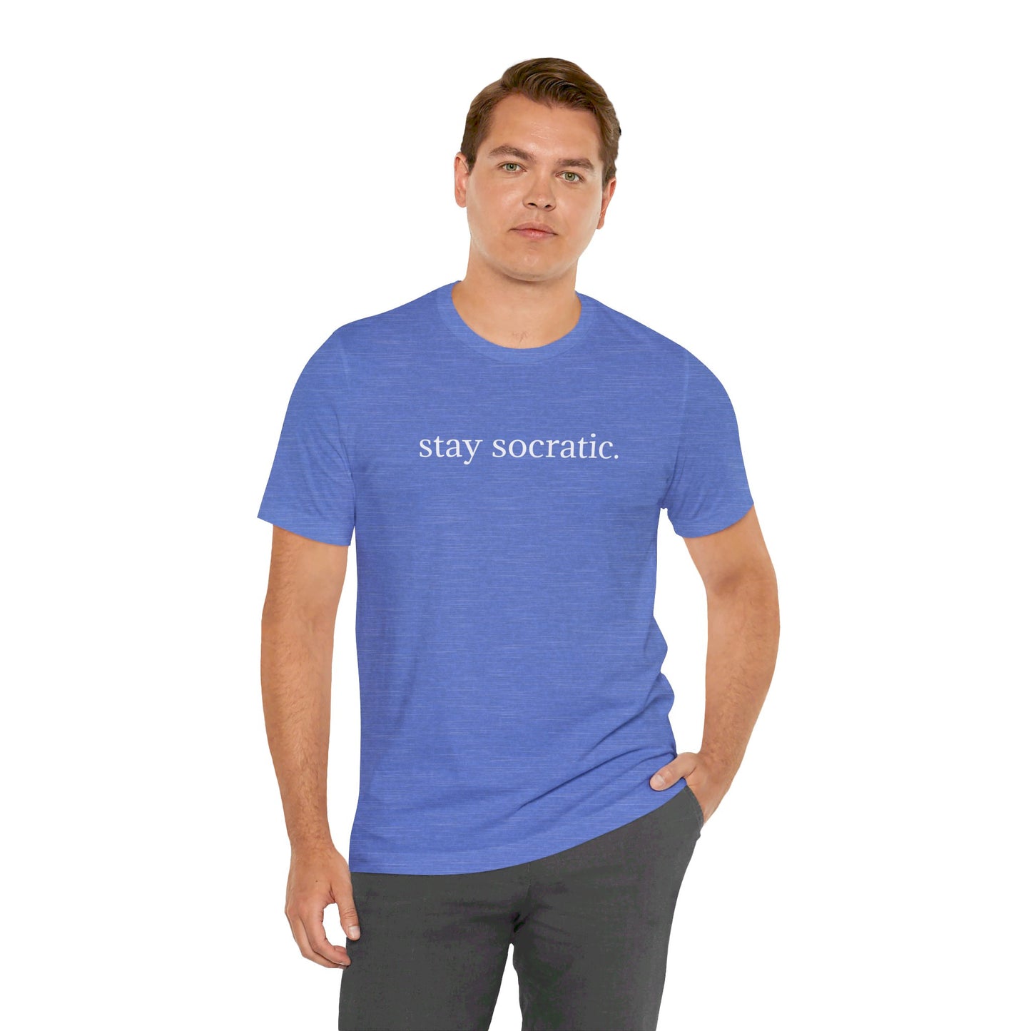 Stay Socratic Acton Madison West on back Unisex Jersey Short Sleeve Tee