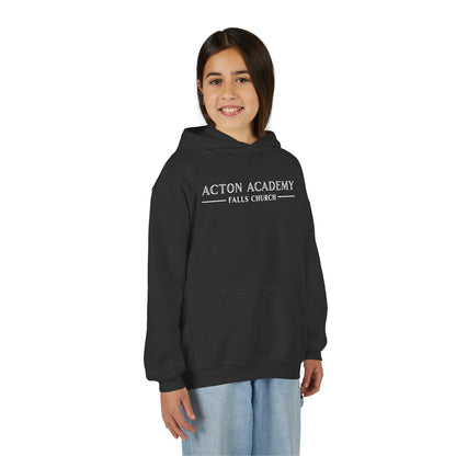 Acton Academy Falls Church White Logo Youth Hooded Sweatshirt