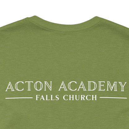 Be Curious with Falls Church on back Plain Unisex Jersey Short Sleeve Tee