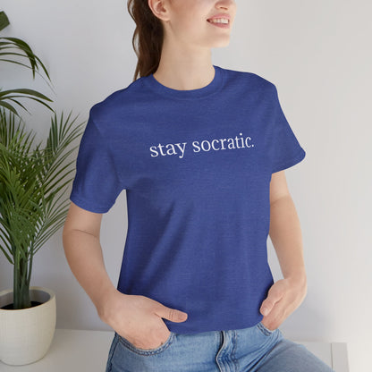 Stay Socratic with Falls Church on back Unisex Jersey Short Sleeve Tee