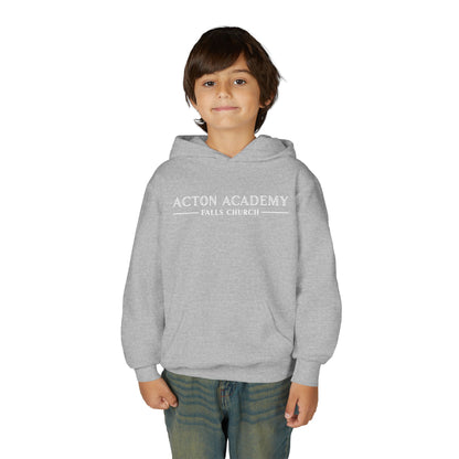 Acton Academy Falls Church White Logo Youth Hooded Sweatshirt