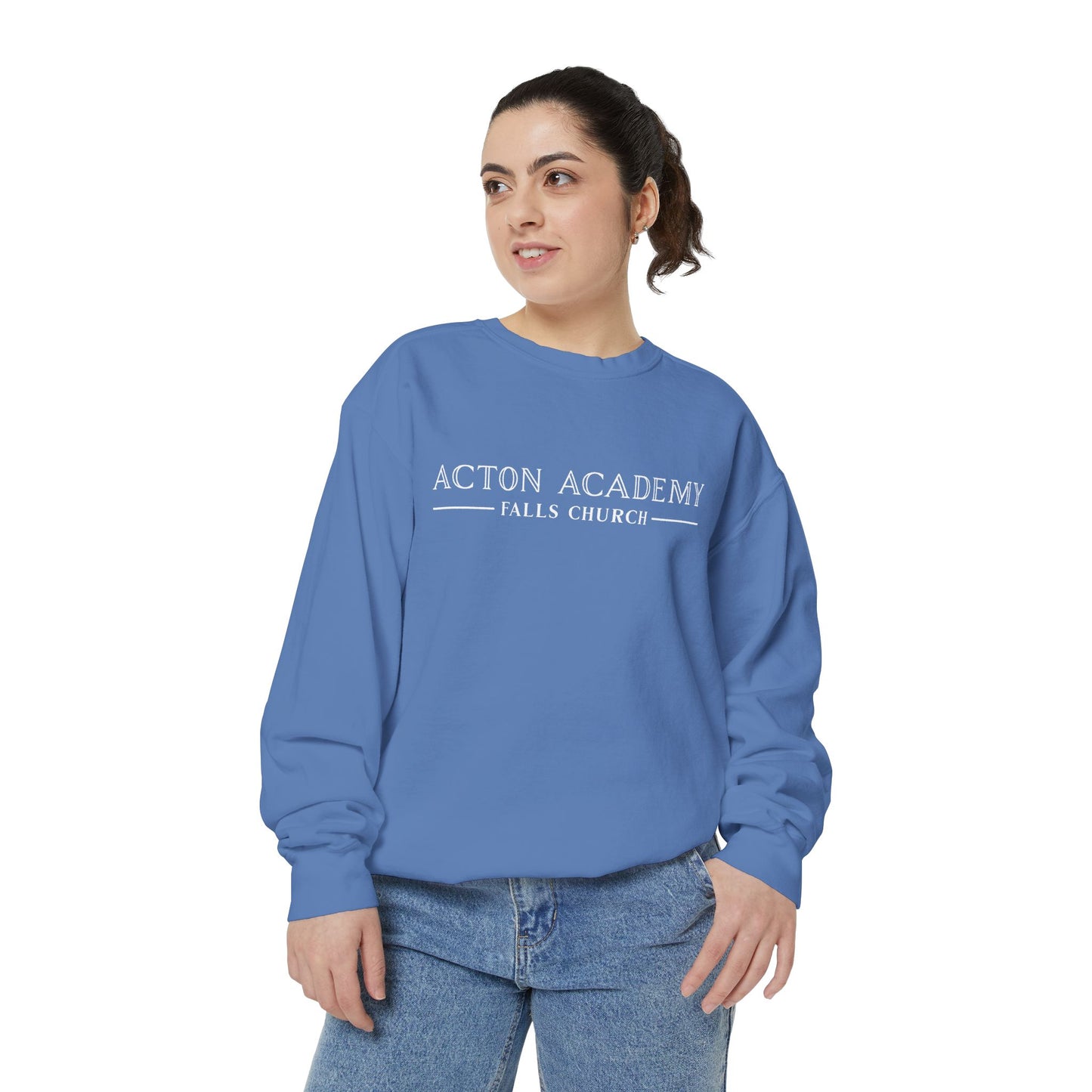Acton Academy Falls Church White Logo Unisex Garment-Dyed Sweatshirt
