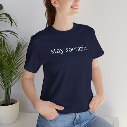 Stay Socratic with Falls Church on back Unisex Jersey Short Sleeve Tee