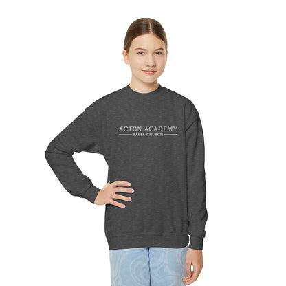 Acton Academy Falls Church White Logo Youth Crewneck Sweatshirt