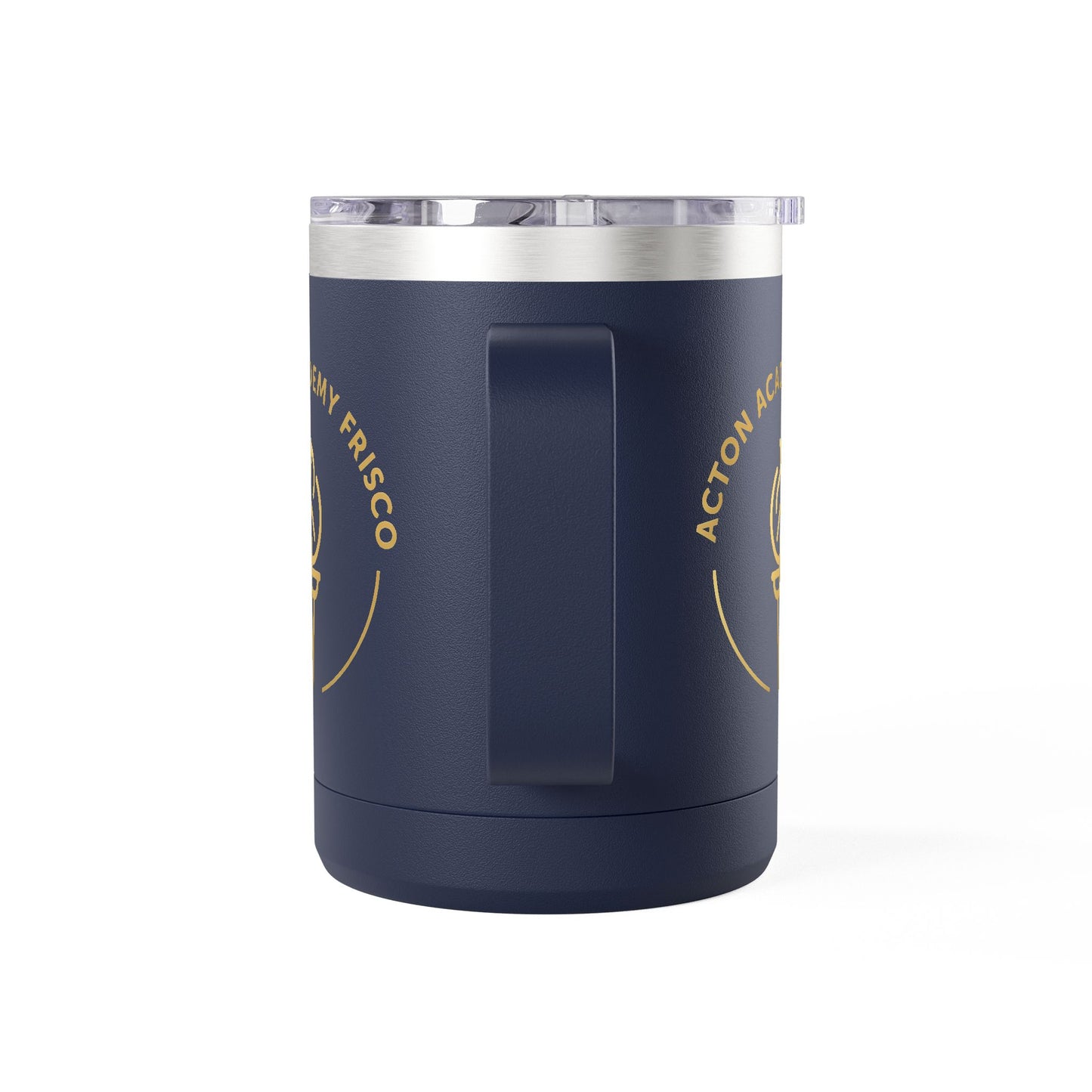 15oz Navy Travel Mug with Gold 'Acton Academy Frisco' Torch Logo