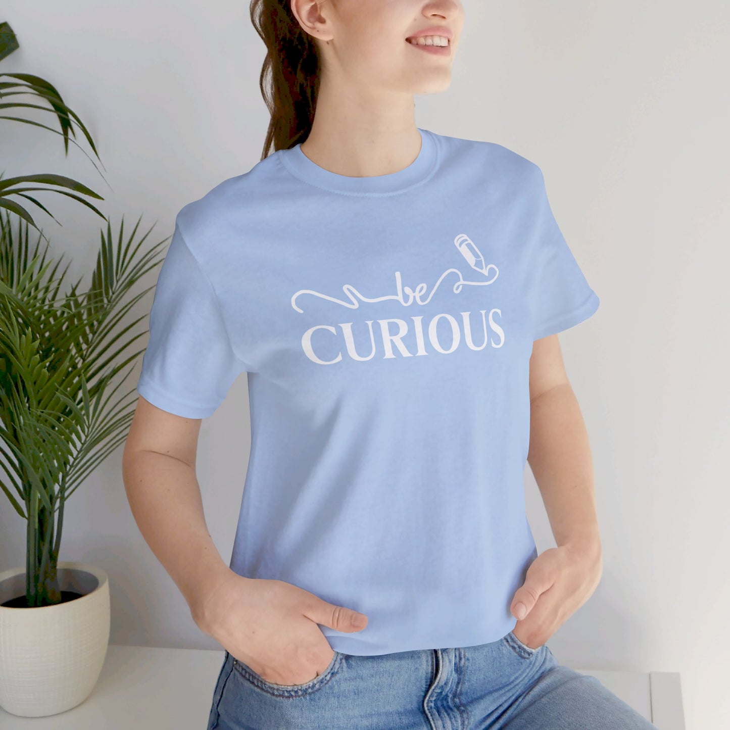 Be Curious with Madison West on back Unisex Jersey Short Sleeve Tee