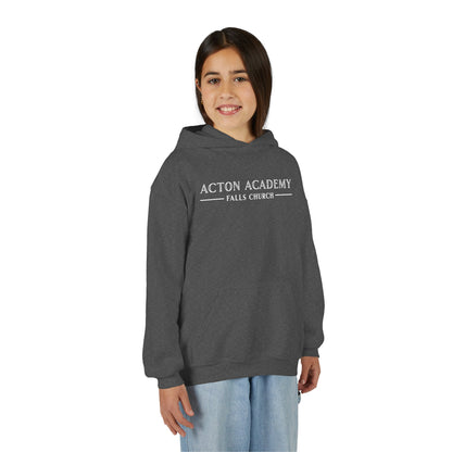 Acton Academy Falls Church White Logo Youth Hooded Sweatshirt