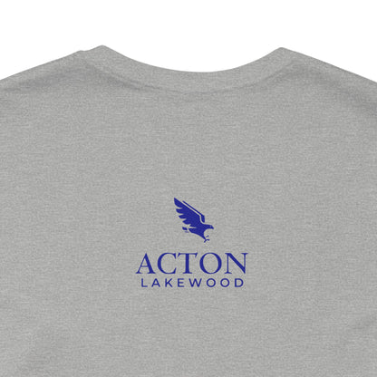 Hero's Journey Line Drawing with Acton Lakewood on back Unisex Jersey Short Sleeve Tee